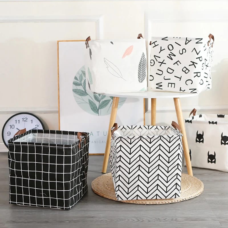 Foldable Laundry/Storage Basket | Cotton & Linen Blend | 33x33x34.5cm | Black & White Patterns