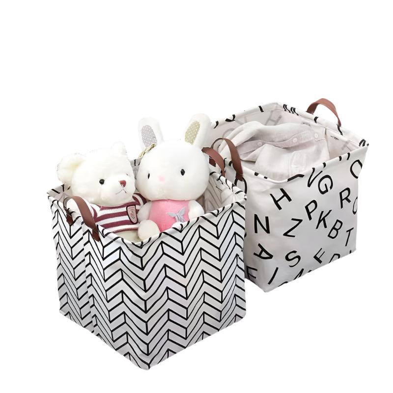 Foldable Laundry/Storage Basket | Cotton & Linen Blend | 33x33x34.5cm | Black & White Patterns