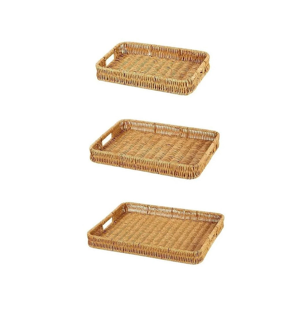 3in1 Handwoven Rattan Decorative Trays | Available in Rectangular and Circular Shapes | Ideal For Living Room, Kitchen, Or Dining Room Decor