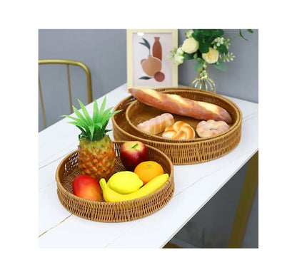 3in1 Handwoven Rattan Decorative Trays | Available in Rectangular and Circular Shapes | Ideal For Living Room, Kitchen, Or Dining Room Decor