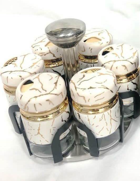 7-Piece Marble Rotating Spice Jars | Kitchen | Home Decor | Efficient Kitchen Spice Storage Organizer