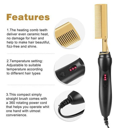 2in1 Thermoelectric Hair Curler & Straightener Hot Comb | Dual Function for Straight or Curly Styles | Adjustable Temperature Control