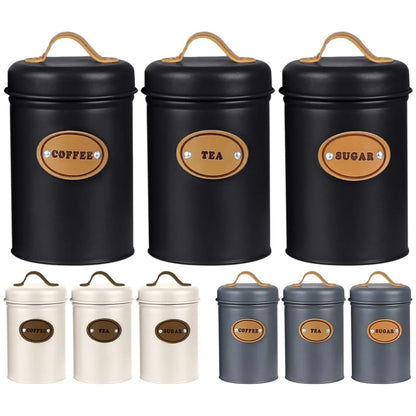 High Quality Galvanized Iron 3-Piece Alloy Canister Set with Leather Accents | Kitchen Storage Organizer| Multiple Colors