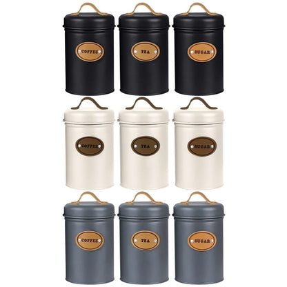 High Quality Galvanized Iron 3-Piece Alloy Canister Set with Leather Accents | Kitchen Storage Organizer| Multiple Colors