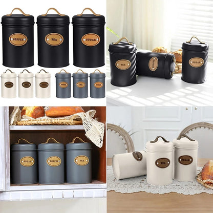 High Quality Galvanized Iron 3-Piece Alloy Canister Set with Leather Accents | Kitchen Storage Organizer| Multiple Colors