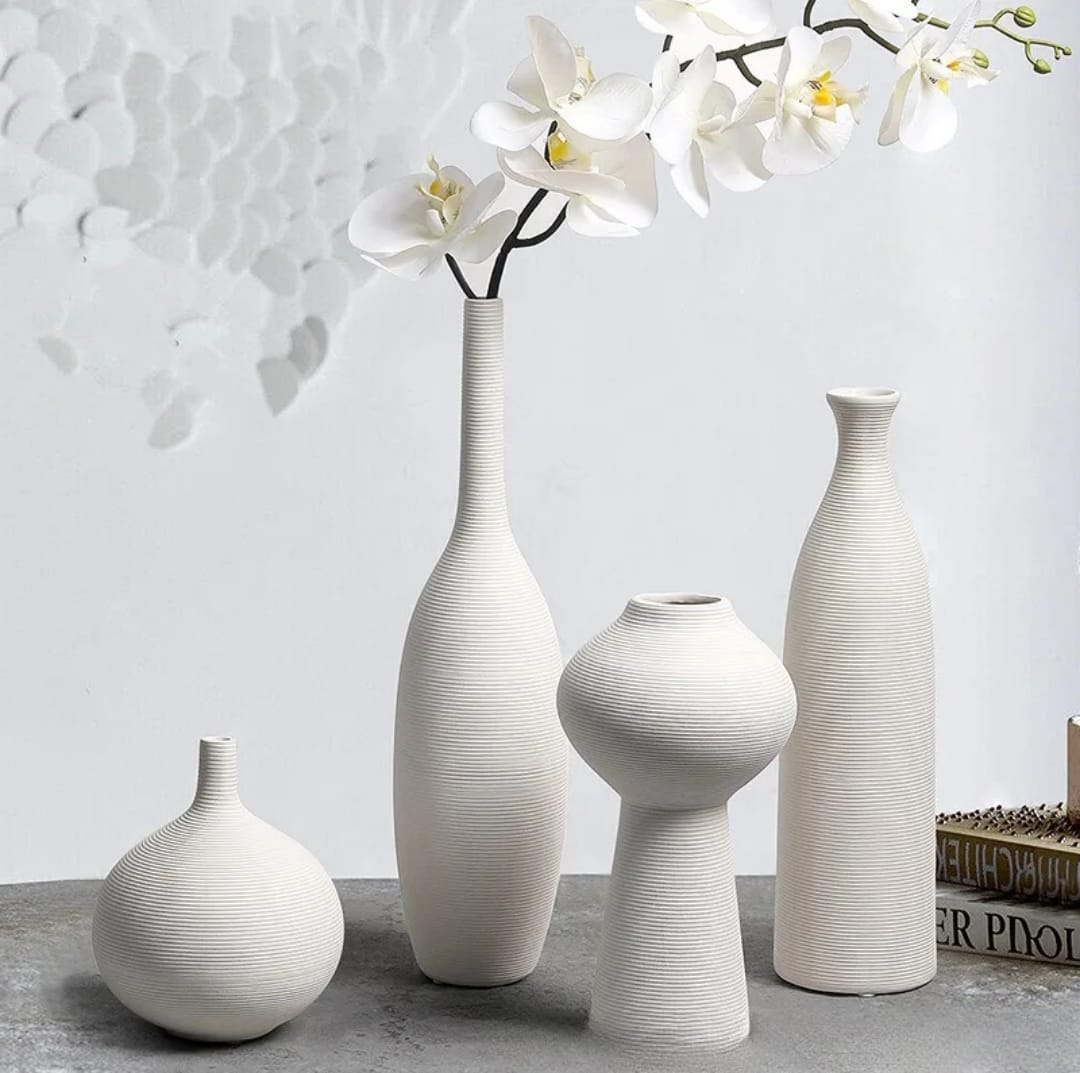 Simple Ceramic 4-in-1 Modern Home Decor Vase Set | For Flower Arrangements | Home & Office Decor | Living Rooms, Bedrooms