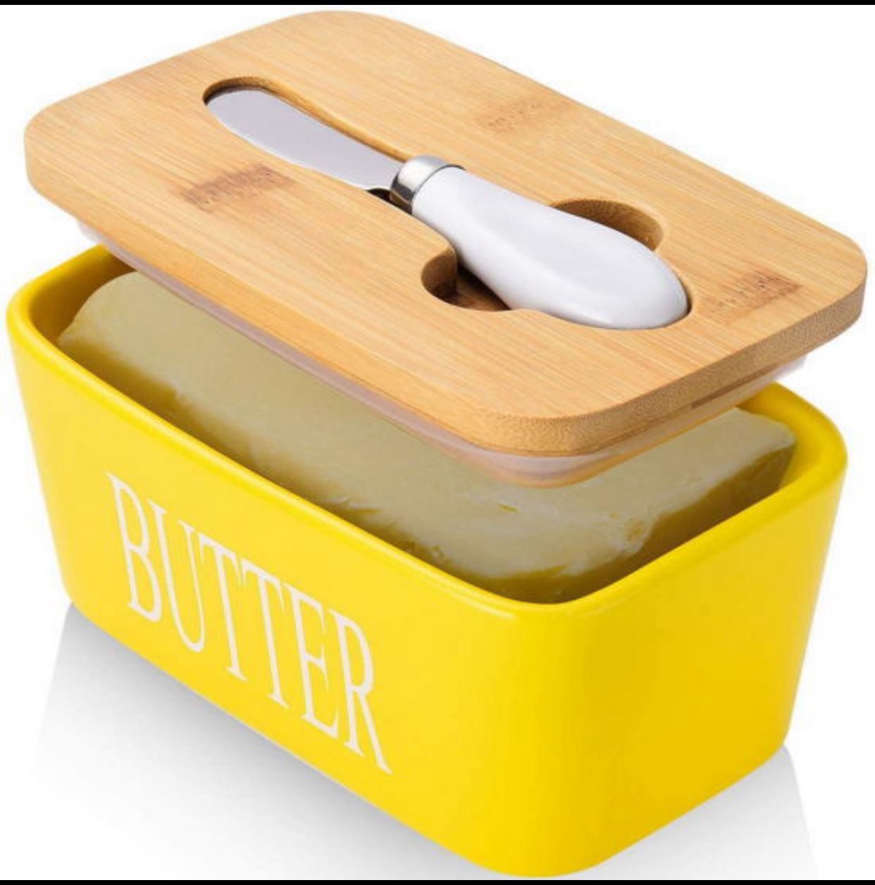 850gms  High-quality Ceramic Butter Dish with Bamboo Lid| Multicolor | Multiuse Preservation Box Ceramic Butter Dish| Kitchen, Dining