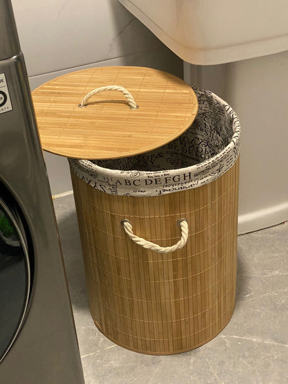 Eco-Friendly Round- Shaped Bamboo Bathroom & Bedroom Laundry Basket | Round Bamboo Laundry Bin Basket  | Laundry Towels Storage Bins