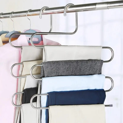 Stainless Steel 5-layer Multipurpose S-Shaped Non-Slip Hangers  | Efficient Closet Storage Organizer | Trouser, Ties, Scarves & Other Accessories