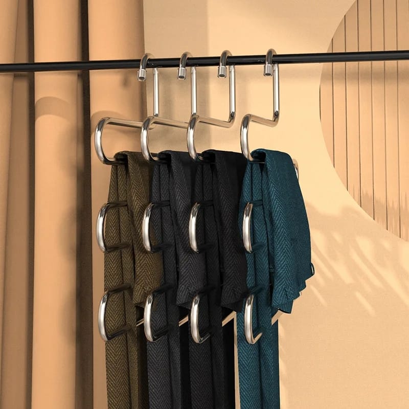 Stainless Steel 5-layer Multipurpose S-Shaped Non-Slip Hangers  | Efficient Closet Storage Organizer | Trouser, Ties, Scarves & Other Accessories