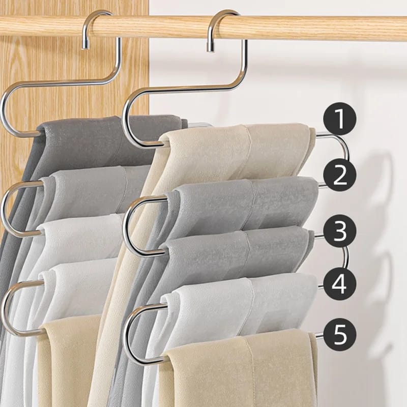 Stainless Steel 5-layer Multipurpose S-Shaped Non-Slip Hangers  | Efficient Closet Storage Organizer | Trouser, Ties, Scarves & Other Accessories