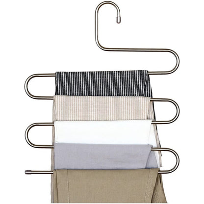 Stainless Steel 5-layer Multipurpose S-Shaped Non-Slip Hangers  | Efficient Closet Storage Organizer | Trouser, Ties, Scarves & Other Accessories