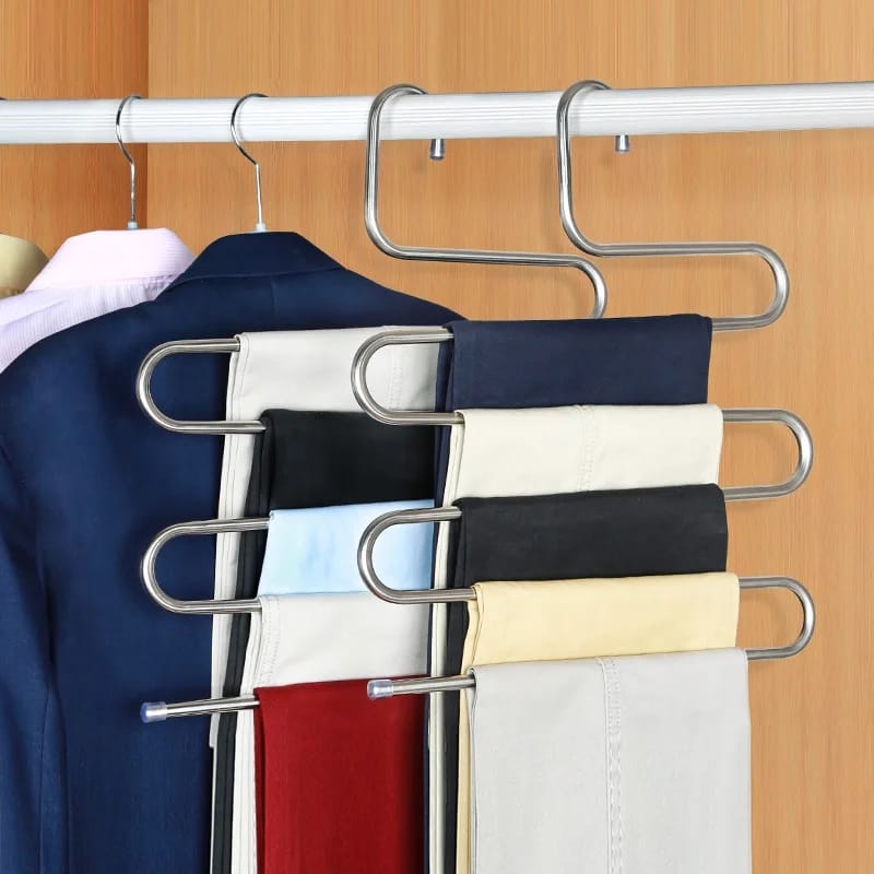 Stainless Steel 5-layer Multipurpose S-Shaped Non-Slip Hangers  | Efficient Closet Storage Organizer | Trouser, Ties, Scarves & Other Accessories