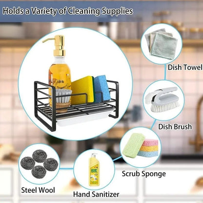 Sink Caddy with Water Removable Drain Tray, Kitchen accessories, Rust proof, Easy Clean accessories, Bathroom Tray, Sponge Holder, Black