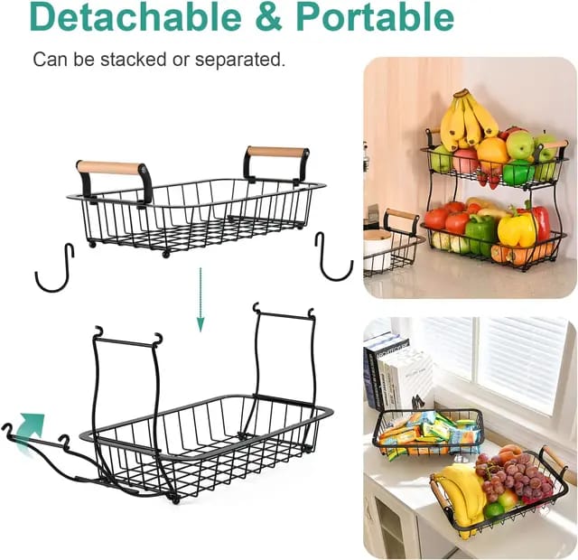 2 Tier Detachable & Portable Nordic Metallic Fruit, Vegetable Basket Rack | Multifunctional | Kitchen, Living Room, Dining Room, Living Room