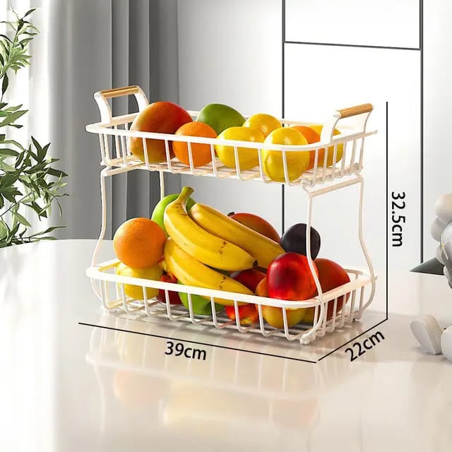 2 Tier Detachable & Portable Nordic Metallic Fruit, Vegetable Basket Rack | Multifunctional | Kitchen, Living Room, Dining Room, Living Room