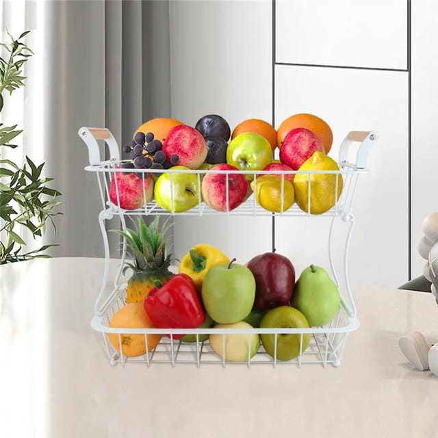 2 Tier Detachable & Portable Nordic Metallic Fruit, Vegetable Basket Rack | Multifunctional | Kitchen, Living Room, Dining Room, Living Room