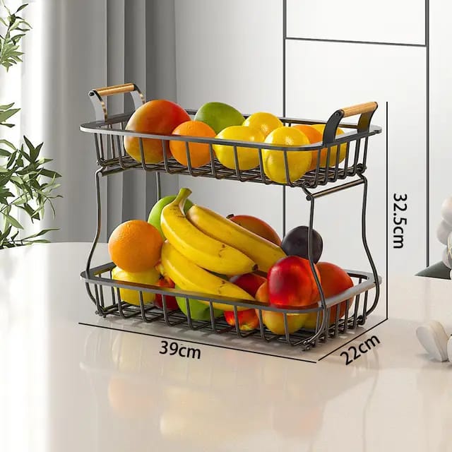 2 Tier Detachable & Portable Nordic Metallic Fruit, Vegetable Basket Rack | Multifunctional | Kitchen, Living Room, Dining Room, Living Room