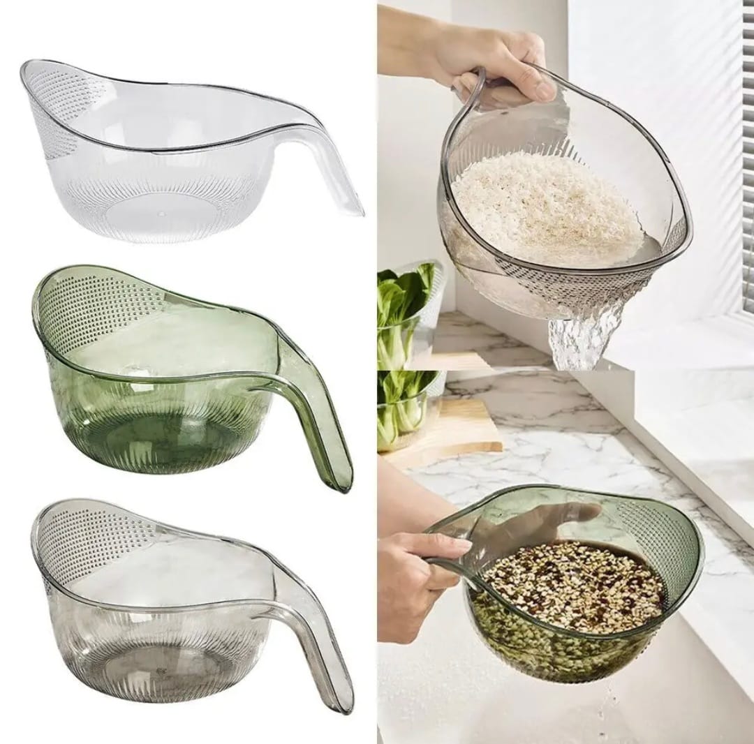 Acrylic Transparent Rice Washing Filter Strainer Basket | Colander for Fruits & Vegetables | Ergonomic Kitchen Tool