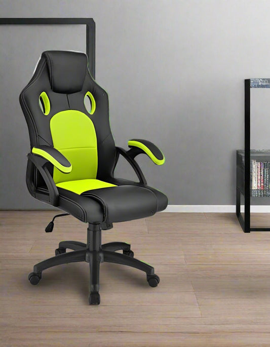 Rotatable Gaming PU Leather Office Armchair - Black, Green, Red | Ergonomic Study Chair for Home Office | Gaming Setups, Home Offices, Study Rooms.