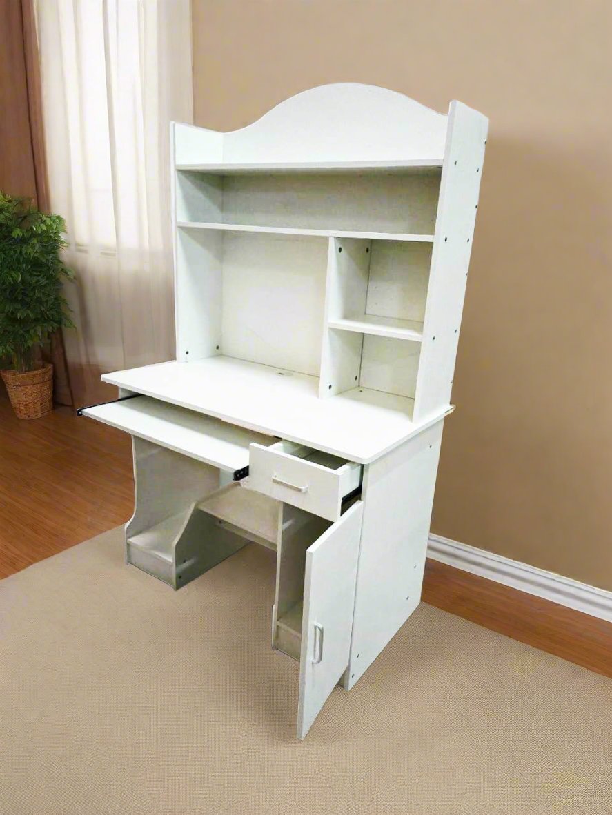 Multifunctional Computer Desk with Shelves, Drawer, and Cabinet – Space-Saving Study Office Desk