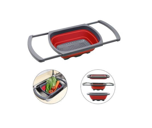 Rectangular Expandable Handles Collapsible Colander Drainer | Space-Saving, Adjustable, and Durable