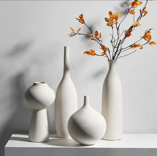 Simple Ceramic 4in1 Modern Home Decor Vase Set | Elegant Ceramic Vases for Stylish Interiors | Set of 4