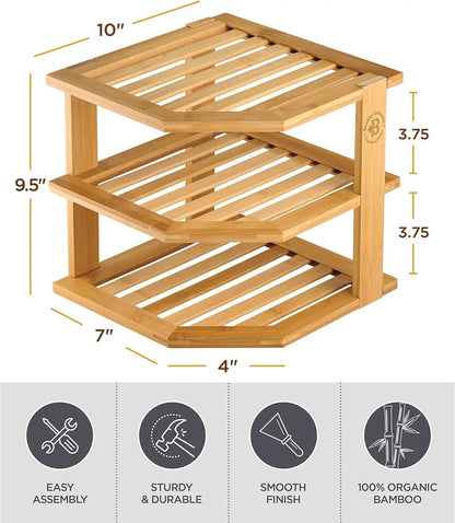 Multifunctional 3 Tier Corner Bamboo Kitchen Storage Spice Rack| Space Optimized and Strong