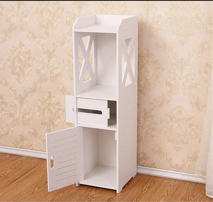 Floor Standing Storage Cabinet | Waterproof PVC | Bathroom & Toilet Rack | 80x20x18cm|Tissue Drawer|Bathroom Organization|Tissue Holder|Storage Shelves