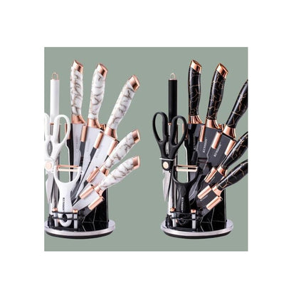 9 Piece Marble Knife Set | 5 Knives, Kitchen Fork, Scissors, Peeler & Stand | Available in Black and White