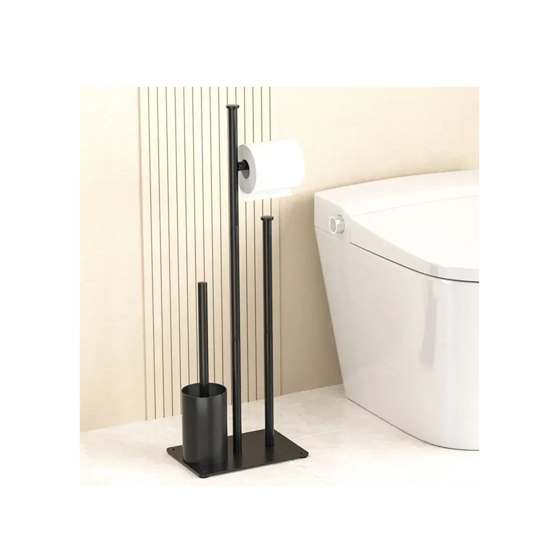 Free Standing 304 Stainless Steel Tissue Holder & Toilet Brush Set | Elegant & Fashionable Metal Tissue Holder | Silver & Black