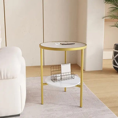 Stone Plate Side Table Living Room Simple Mobile Corner Table Sofa round Glass Mini Side Table Creative Small Coffee Table size 40*50