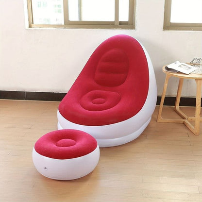 New Design Colorful Inflatable Lazy Sofa with Footrest | Outdoor Flocked Inflatable Chair & Ottoman Set with Pump | Portable Office Leisure Nap Sofa