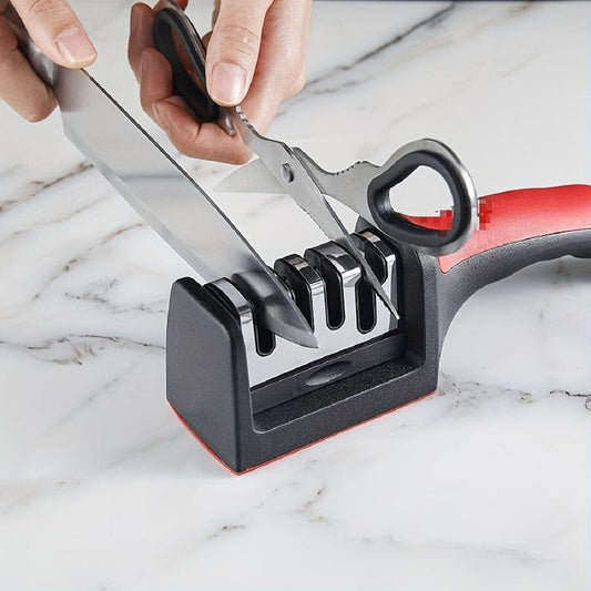 3 Slots Knife Sharpener | Coarse, Fine & Honing Sharpening | Durable Construction | Easy to Use Kitchen Tool | Manual Kitchen Knife Sharpener | User Friendly Sharpener with Anti-Skid Base & Multiple Grinding Positions