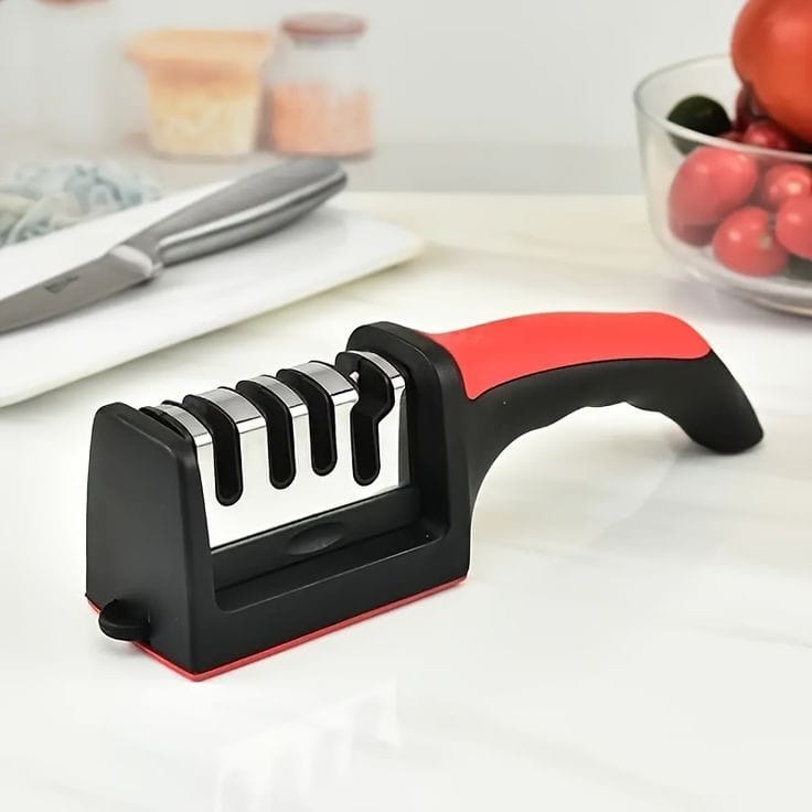 3 Slots Knife Sharpener | Coarse, Fine & Honing Sharpening | Durable Construction | Easy to Use Kitchen Tool | Manual Kitchen Knife Sharpener | User Friendly Sharpener with Anti-Skid Base & Multiple Grinding Positions