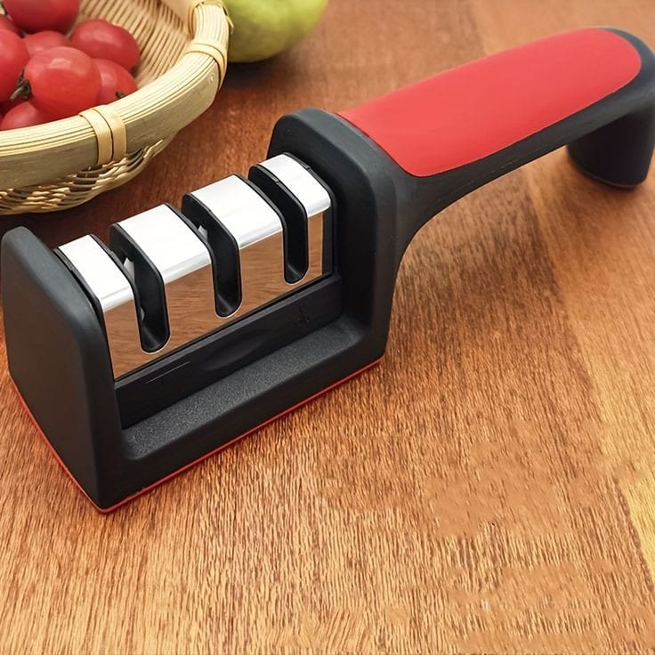 3 Slots Knife Sharpener | Coarse, Fine & Honing Sharpening | Durable Construction | Easy to Use Kitchen Tool | Manual Kitchen Knife Sharpener | User Friendly Sharpener with Anti-Skid Base & Multiple Grinding Positions