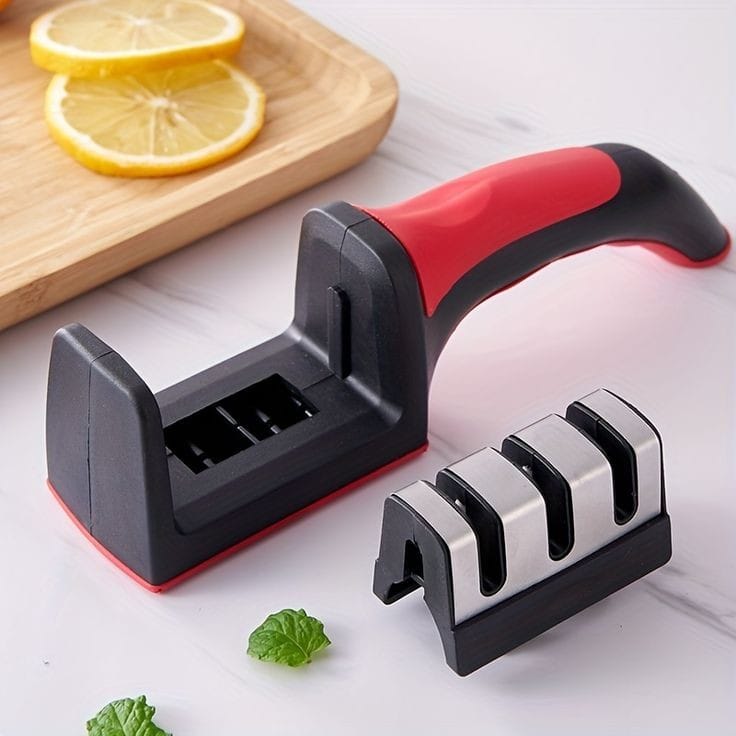 3 Slots Knife Sharpener | Coarse, Fine & Honing Sharpening | Durable Construction | Easy to Use Kitchen Tool | Manual Kitchen Knife Sharpener | User Friendly Sharpener with Anti-Skid Base & Multiple Grinding Positions