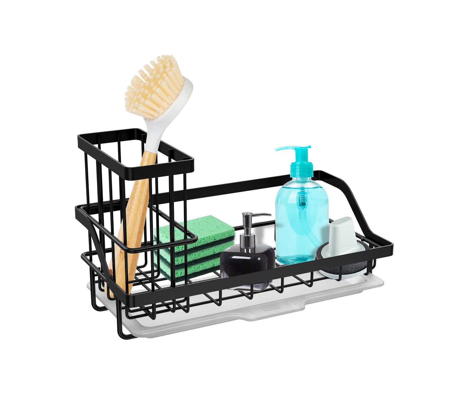 Stainless Steel Kitchen Sink Drain Rack Multi Functional Faucet Holder & Sponge Shelf, Black