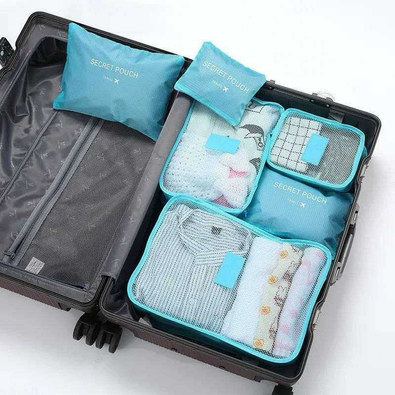 6Pc Set Travel Suitcase Organizer with Foldable Cosmetic Organizer | Travel Packing Cubes | Luggage Organizer Set