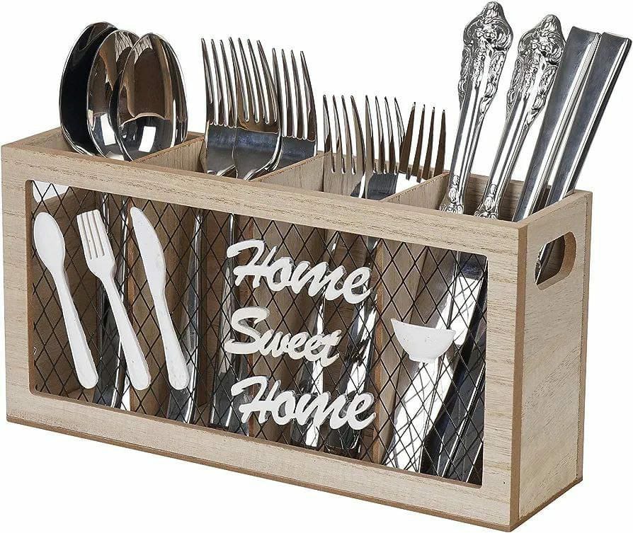 Wooden Kitchen Utensils Holder  Durable Solid Wood Cutlery Organizer for Countertop Storage