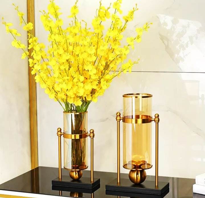 Big Nordic Golden Glass Hydroponic Vase | Elegant Flower Arrangement & Multifunctional Decor | 26x44cm