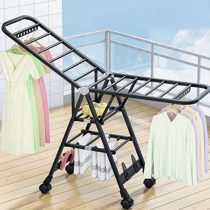 1.5 Meters Black Multifunctional Foldable & Movable Outdoor Drying Rack | With Rotating Wheels | Clothes, Socks, Underwear Organizer