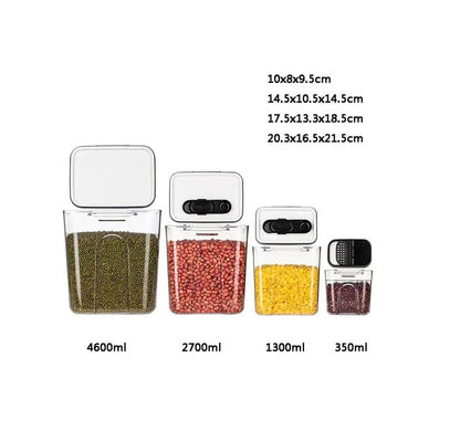 4pcs Airtight Storage Containers with Spoons | Durable Kitchen Storage Set | 4.6L, 2.7L, 1.3L, 0.35L | ABS + AS Material