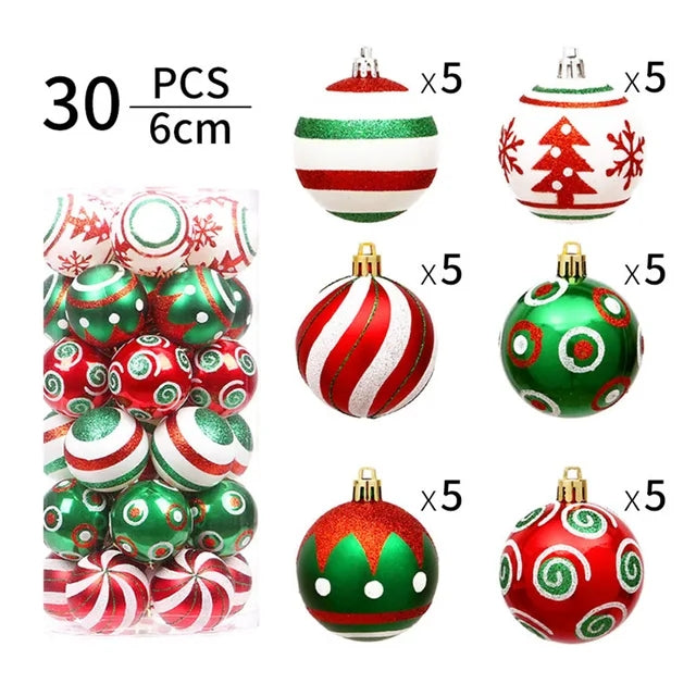 30Pcs Christmas Ball Hanging Pendants | Round Xmas Ornaments | Festive Christmas Tree Decorations