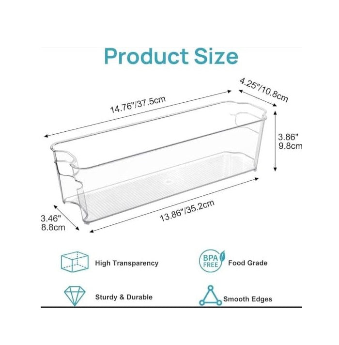 Long Acrylic Fridge and Shelves Open Storage Containers Transparent Organizers for Kitchen, Pantry, and Shelving