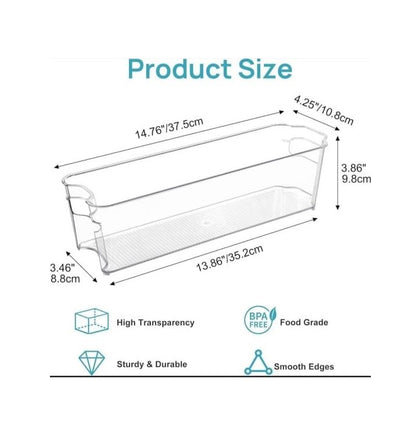 Long Acrylic Fridge and Shelves Open Storage Containers Transparent Organizers for Kitchen, Pantry, and Shelving