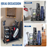 Golf Bag & Equipment Storage Organizer Rack | Black Steel, 95.5x40.6x93.6cm