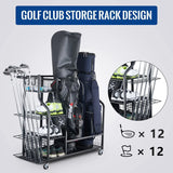 Golf Bag & Equipment Storage Organizer Rack | Black Steel, 95.5x40.6x93.6cm