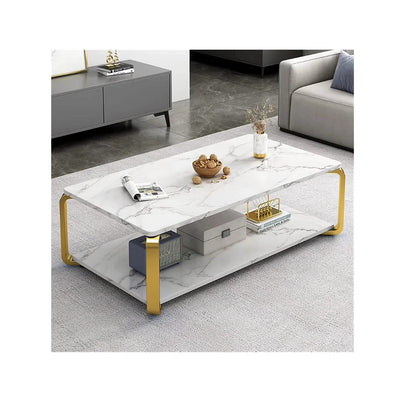 Modern Design Ergonomic Coffee Tea Table (MDF) C-21 | White Marble Wood Finish with Light Luxury Iron Legs