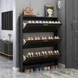 Modern 3 Tier Black Bucket Flip Shoe Cabinet | Large Capacity Tipping Shoe Storage for Entryway & Hallway | Nordic Style Wooden Shoe Rack